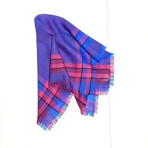 Paul Stuart Wool Square Scarf Blue Pink Hand Woven and Dyed in Ireland Vintage